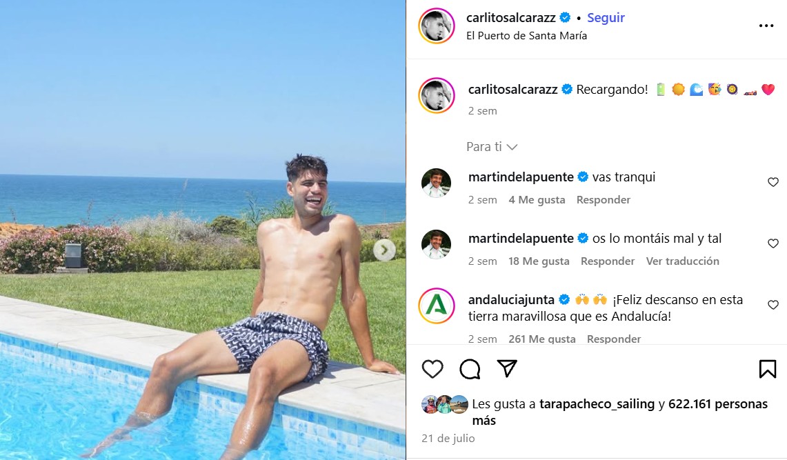 Carlos Alcaraz, en sus vacaciones.