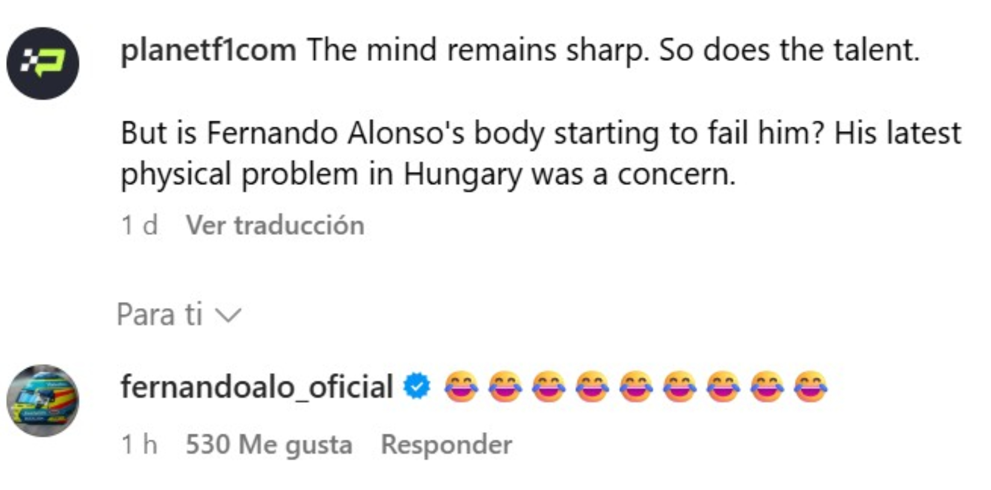 La réplica de Alonso.
