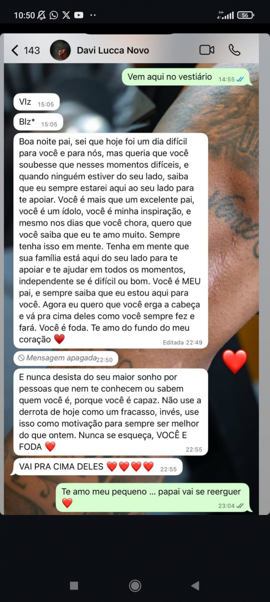 Neymar publica una captura de pantalla de la conversación con su hijo