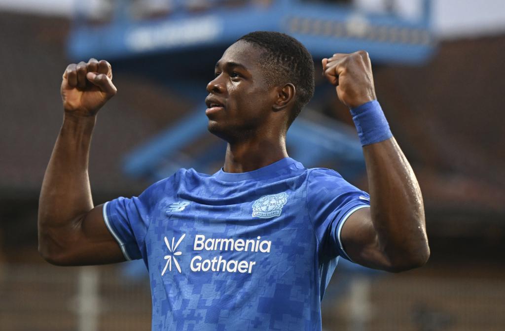 Christian Kofane, jugador del Bayer Leverkusen.