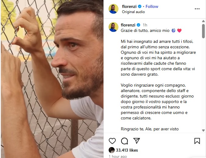 Alessandro Florenzi annuncia il suo ritiro dal calcio all’età di 34 anni Alessandro Florenzi annuncia il suo ritiro dal calcio all’età di 34 anni