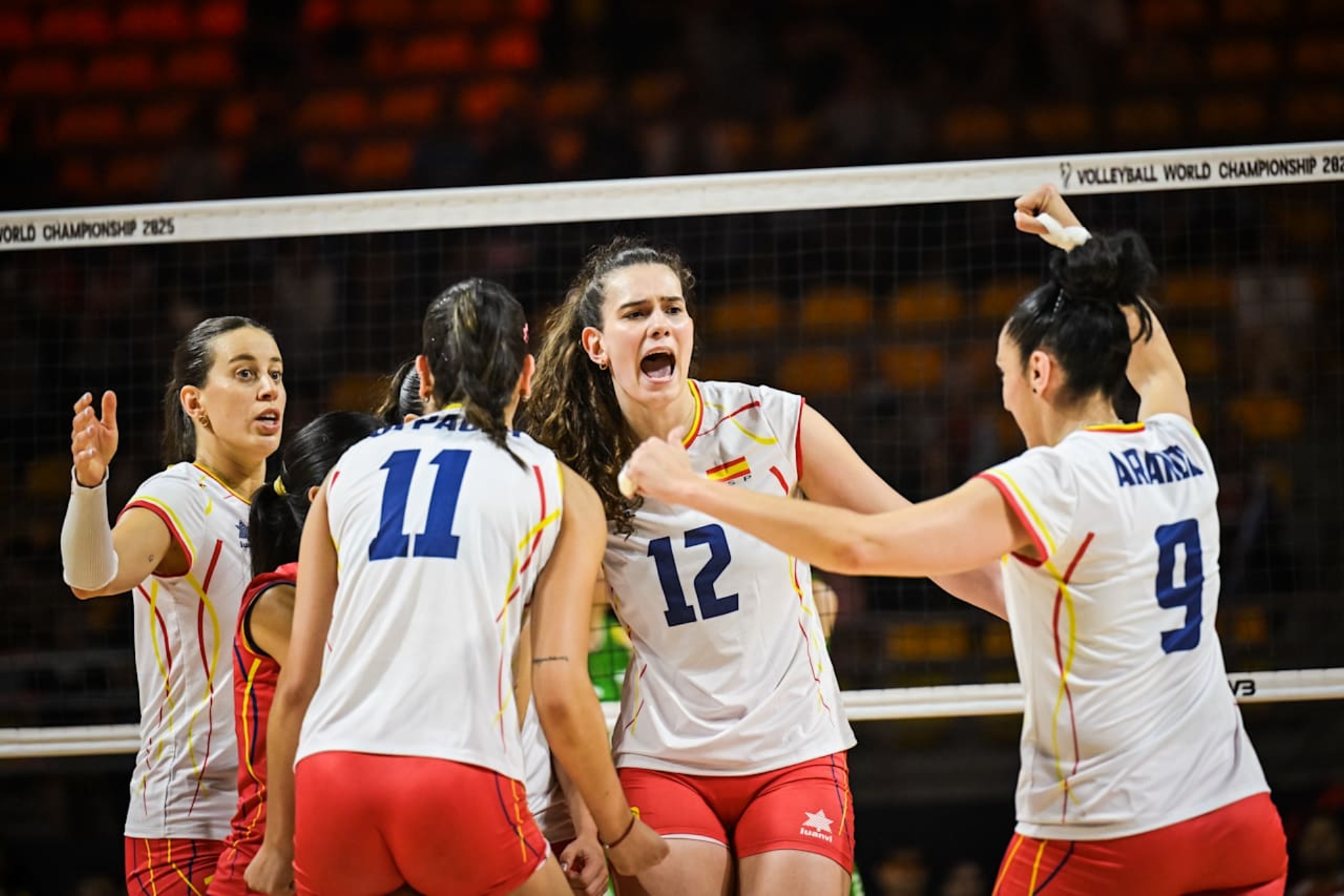 The players of Spain celebrating their great match against Bulgaria